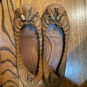 Tory Burch tan tassel flats